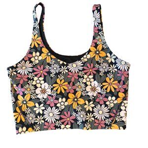 Gilly Hicks Sports Bra L Tank Floral Black Hippie Boho Activewear